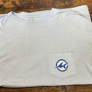 MOJO Fishing Men's Long Sleeve Pocket Tee in Light Blue with Wave Logo